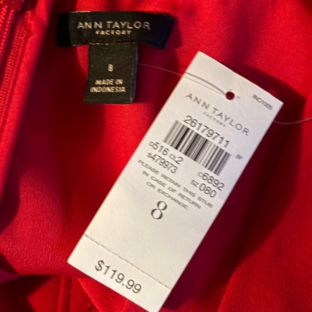 Ann Taylor Red Long Sleeve A-Line Dress NWT - Picture 9 of 9